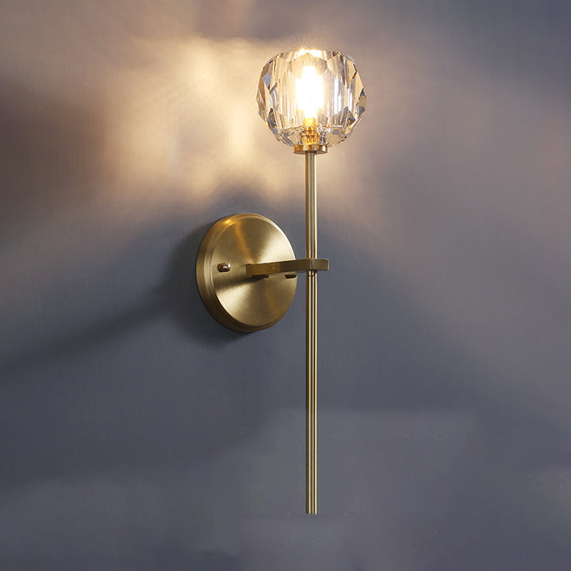 Nordic Brass Wall Light Globe Gold 4.5" Wide Wall Sconce with Crystal for Living Room