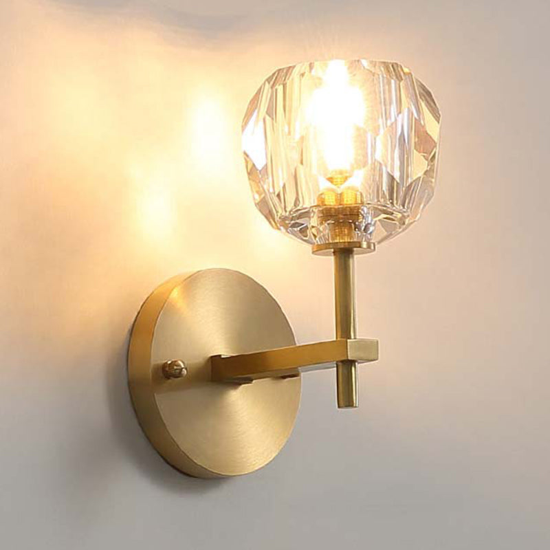 Nordic Brass Wall Light Globe Gold 4.5" Wide Wall Sconce with Crystal for Living Room