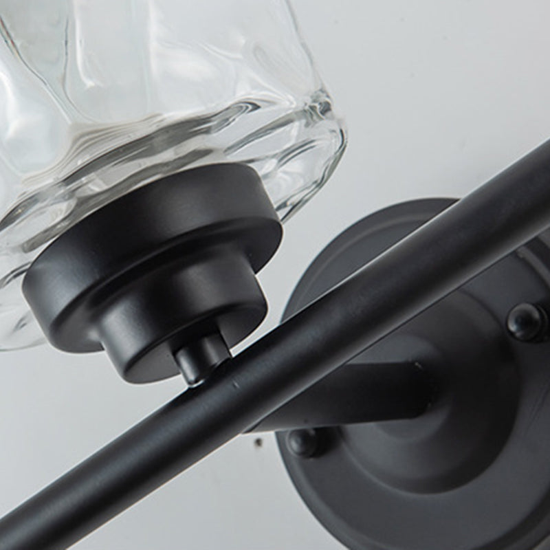 Industrial Metal Wall Light Black 3 Lights Wall Sconce with Glass for Living Room