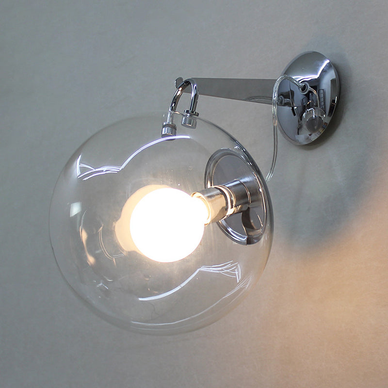 Industrial Metal Wall Light Silver Globe Wall Sconce with Glass for Bedroom