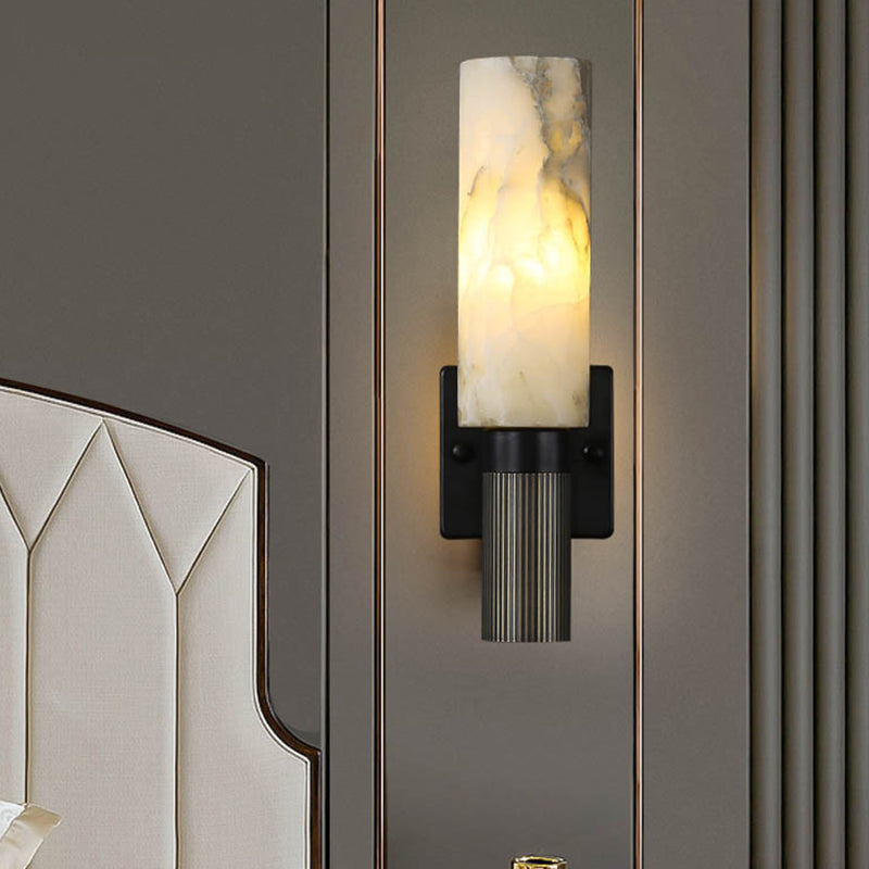 Nordic Metal Wall Light Cylinder 15" High Wall Sconce with Mica for Living Room