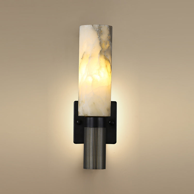 Nordic Metal Wall Light Cylinder 15" High Wall Sconce with Mica for Living Room