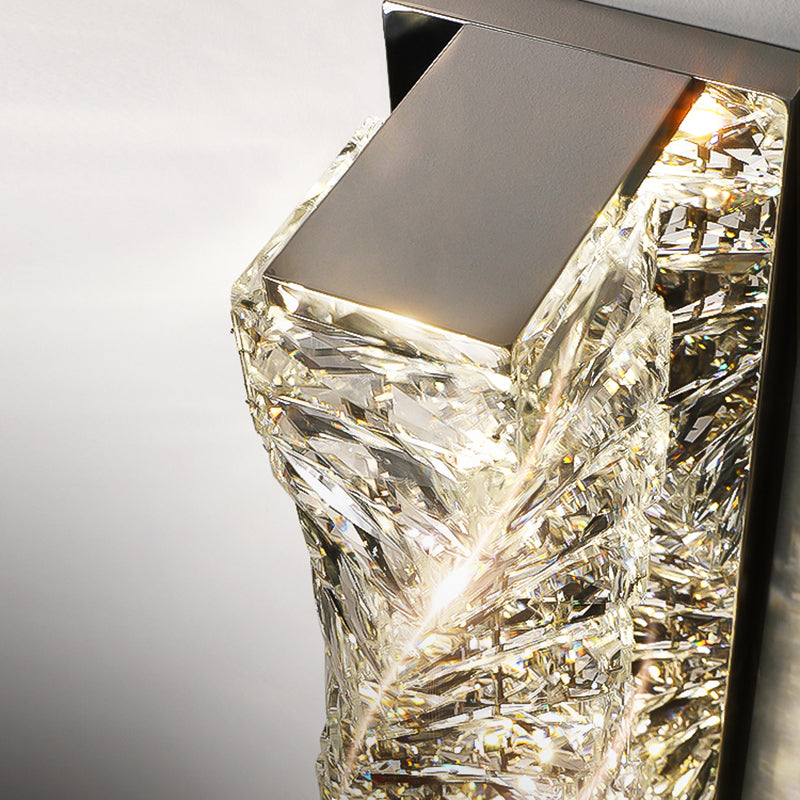 Unique Shade Crystal Wall Sconce Modern Style Single Light Wall Mount Lighting in Silver