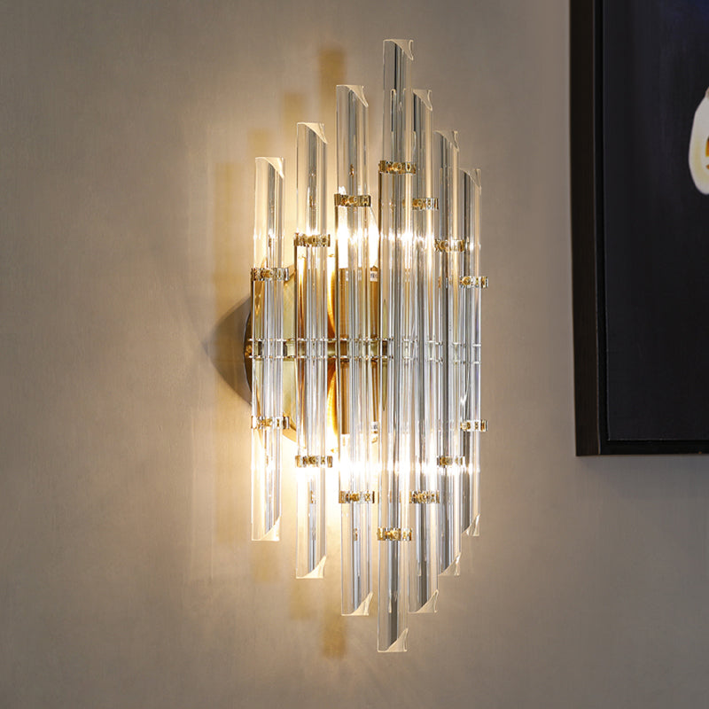Unique Shade Crystal Wall Sconce Modern Style 2 Lights Wall Mount Lighting in Gold