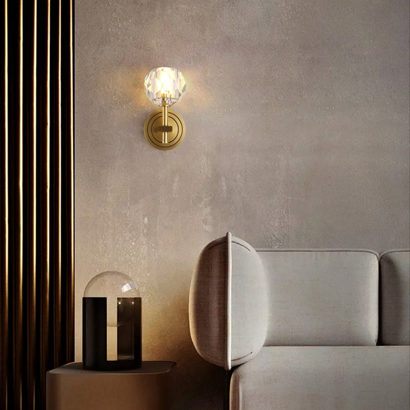 Round Shade Crystal Wall Sconce Modern Style Multi Lights Wall Mount Lighting in Brass