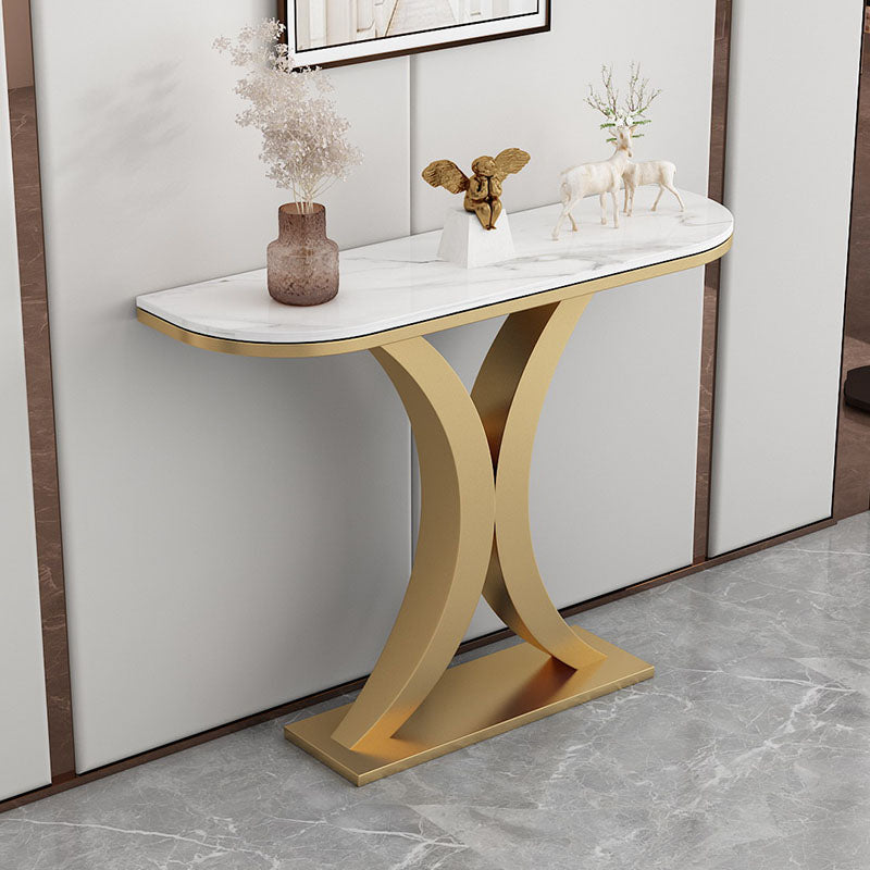 Glam Marble Console Table Half Moon Abstract 12" W Accent Table for Hall