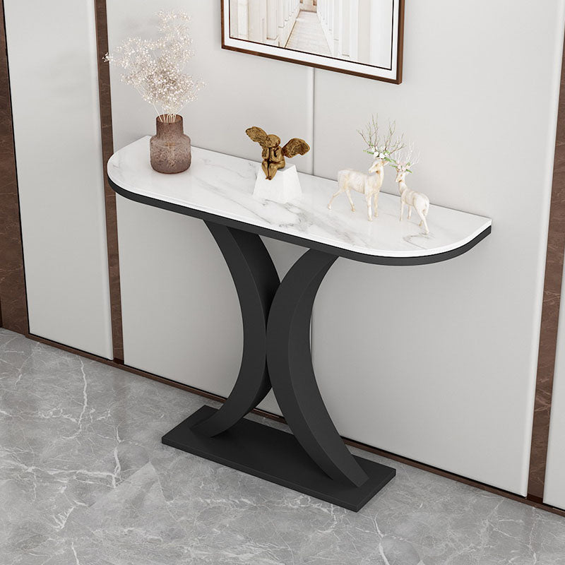 Glam Marble Console Table Half Moon Abstract 12" W Accent Table for Hall