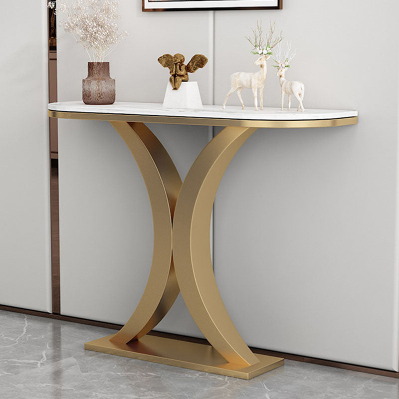 Glam Marble Console Table Half Moon Abstract 12" W Accent Table for Hall