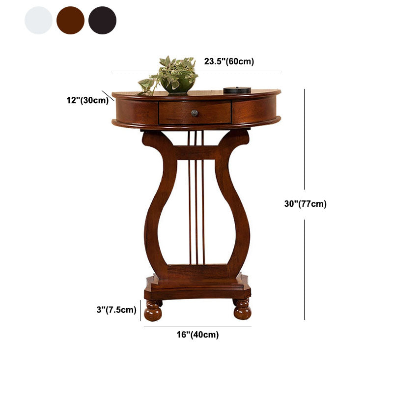 Mid-Century Modern Birch Console Sofa Table Half Moon End Table with Drawer for Hall