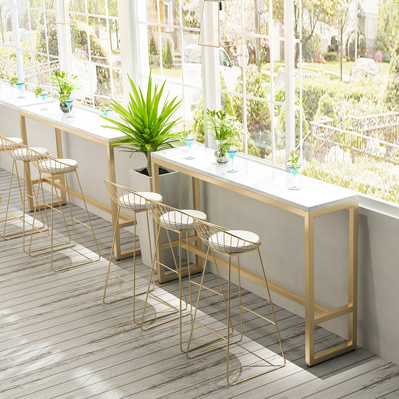 Glam Style Rectangle Bar Table White Trestle Base Bar Dining Table