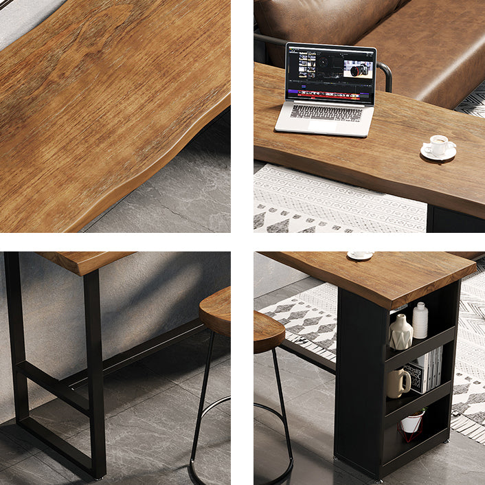 Wooden Bar Height Pub Table Brown Rectangle Bistro Table with 3-shelf