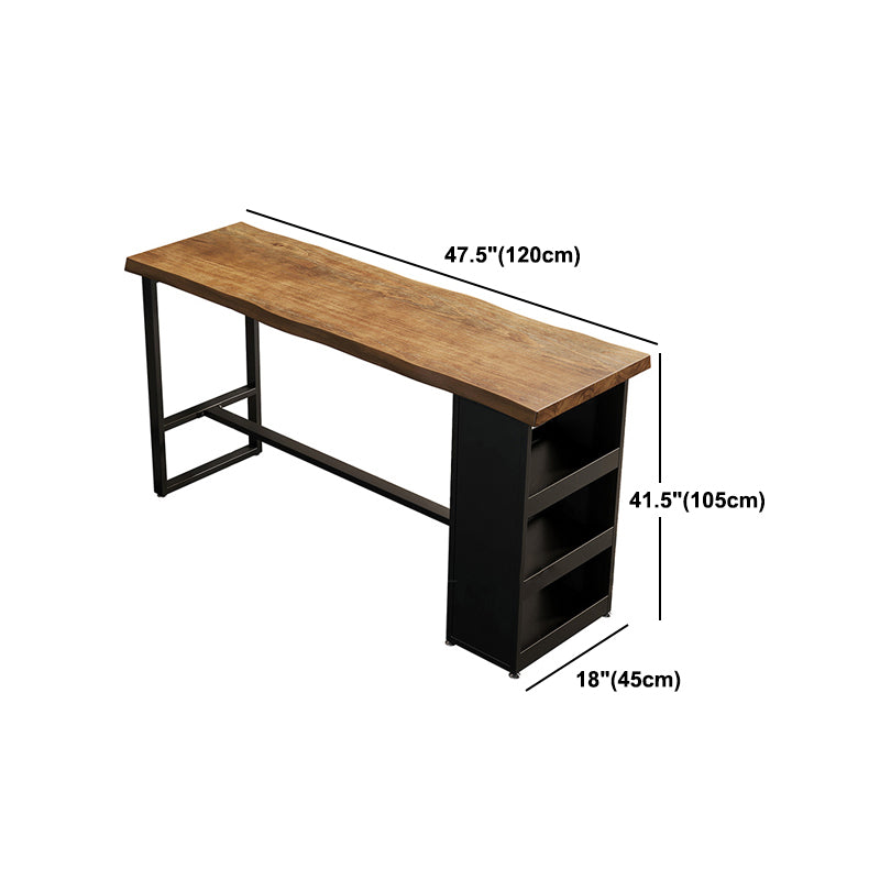 Wooden Bar Height Pub Table Brown Rectangle Bistro Table with 3-shelf