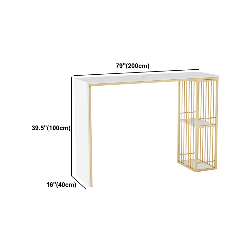 Glam Style Bar Table Faux Marble Bar Dining Table with Storage Shelf