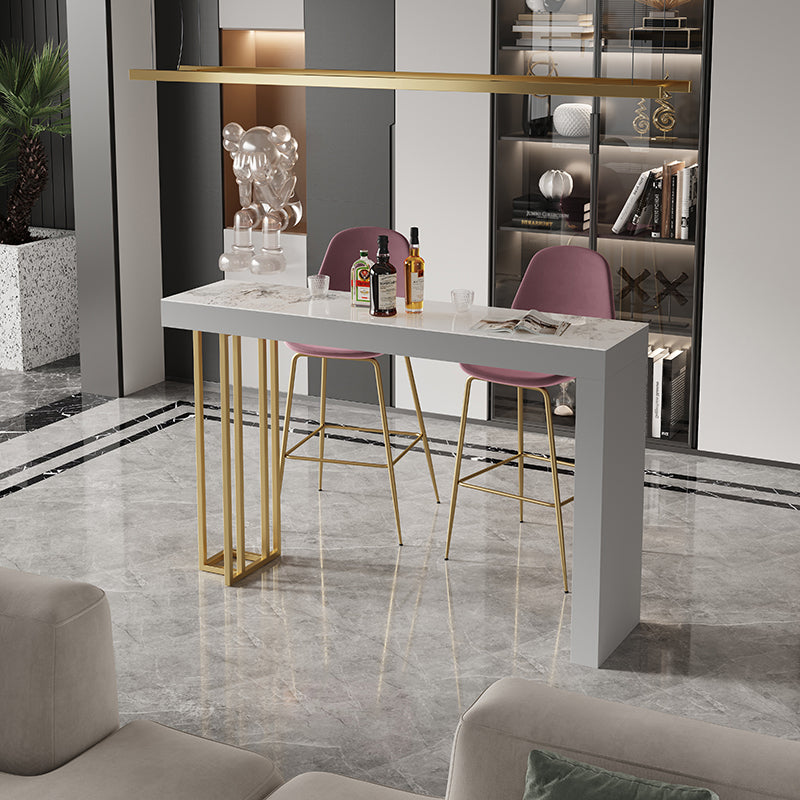 Glam Style Bar Table Rectangle Stone Bar Dining Table for Living Room