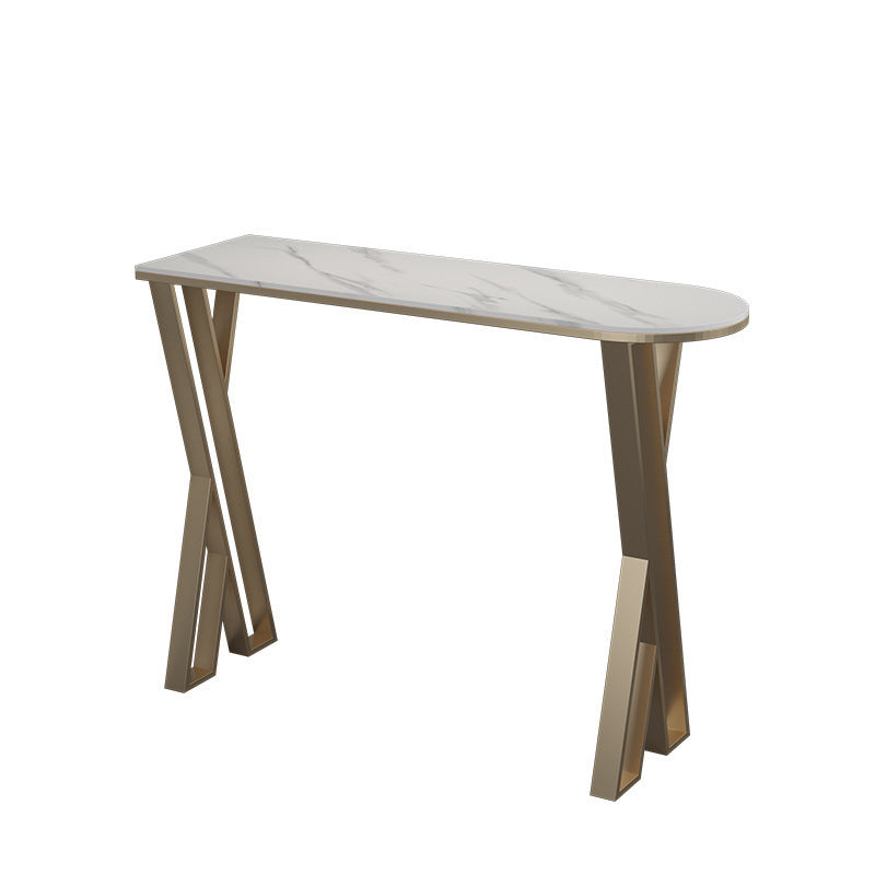 Glam Style Bar Table Stone Double Pedestal Bar Dining Table for Living Room