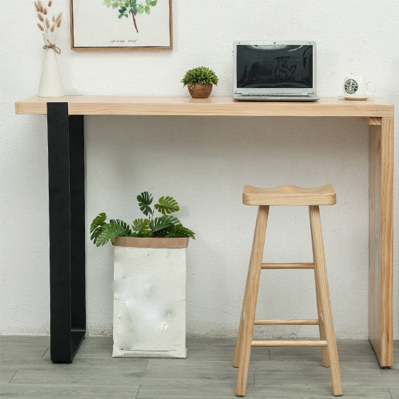 Industrial Style Bar Table Rectangle Solid Wood Bistro Bar Desk with Double Pedestal