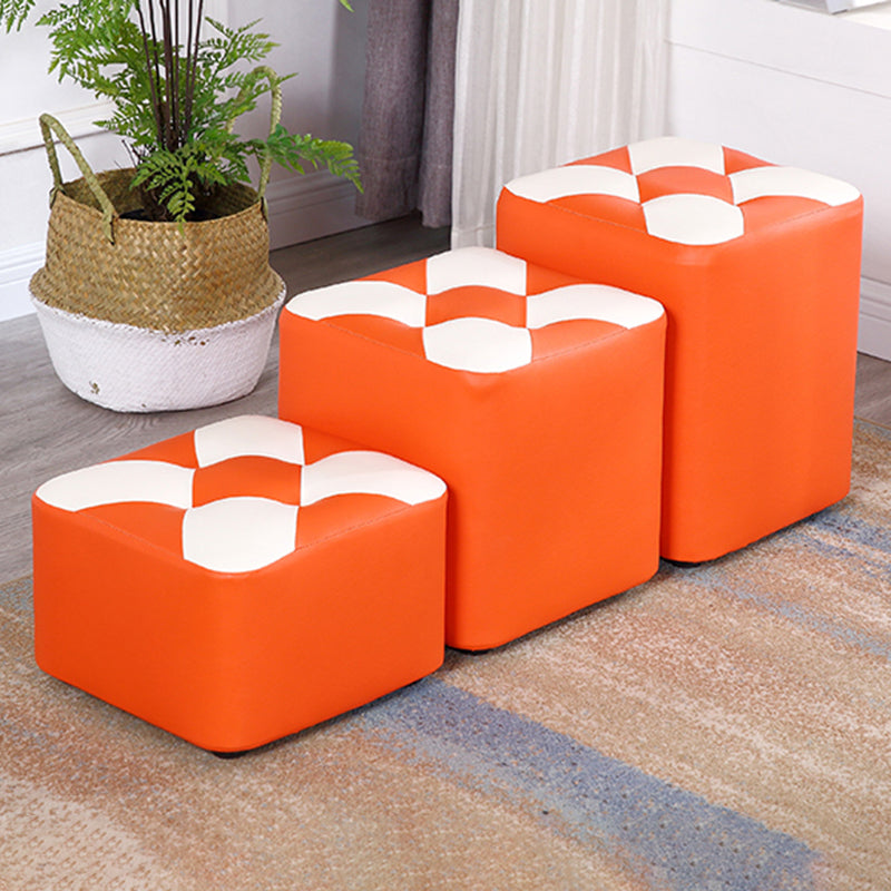 Contemporary Footstool Ottoman Faux Leather Tufted Patchwork Square Ottoman