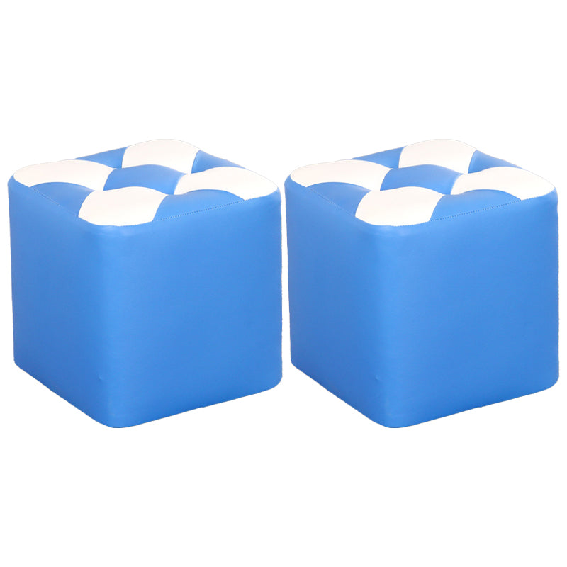 Contemporary Footstool Ottoman Faux Leather Tufted Patchwork Square Ottoman