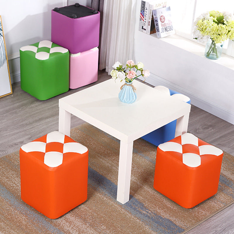 Contemporary Footstool Ottoman Faux Leather Tufted Patchwork Square Ottoman