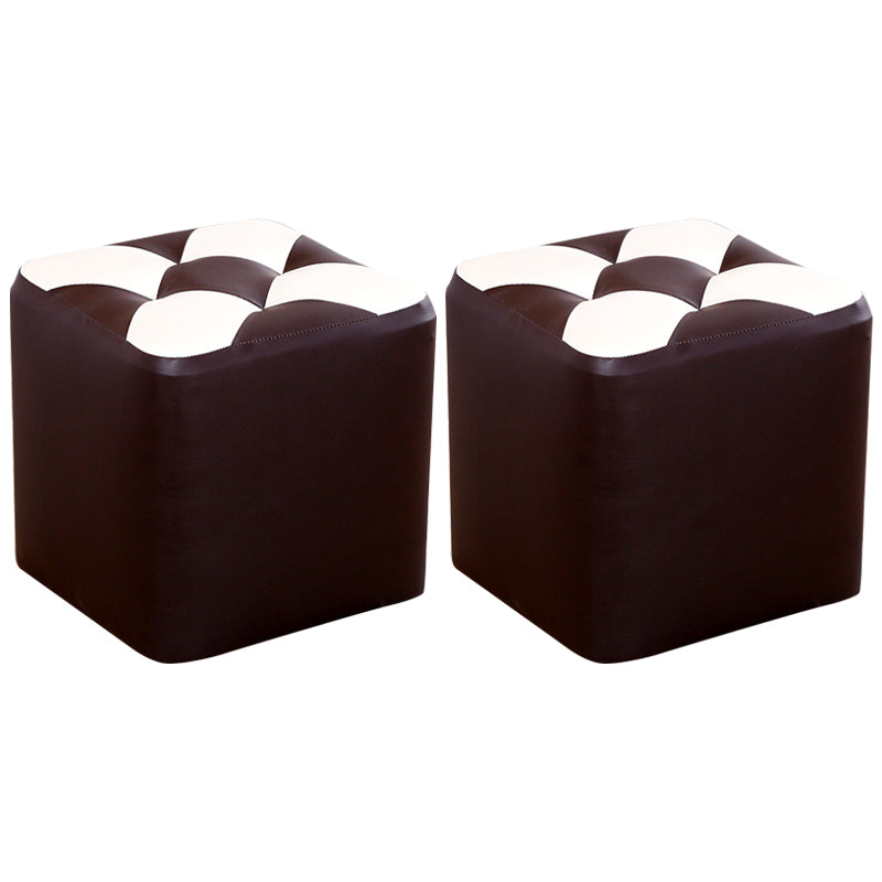 Contemporary Footstool Ottoman Faux Leather Tufted Patchwork Square Ottoman