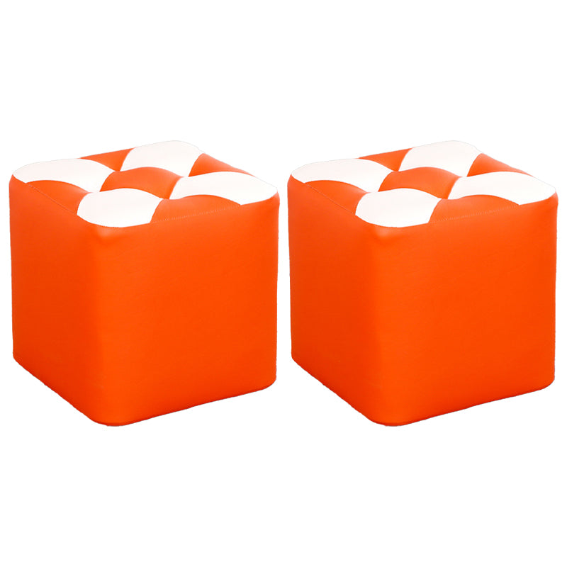 Contemporary Footstool Ottoman Faux Leather Tufted Patchwork Square Ottoman