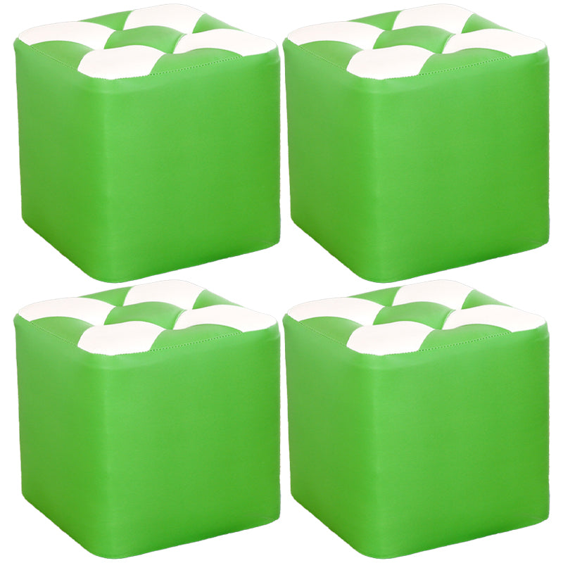 Contemporary Footstool Ottoman Faux Leather Tufted Patchwork Square Ottoman