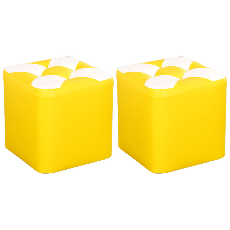 Contemporary Footstool Ottoman Faux Leather Tufted Patchwork Square Ottoman