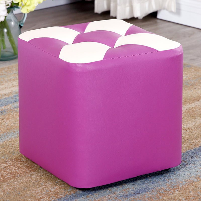 Contemporary Footstool Ottoman Faux Leather Tufted Patchwork Square Ottoman