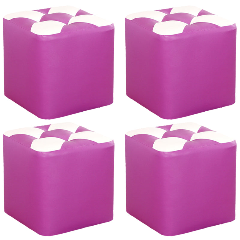 Contemporary Footstool Ottoman Faux Leather Tufted Patchwork Square Ottoman