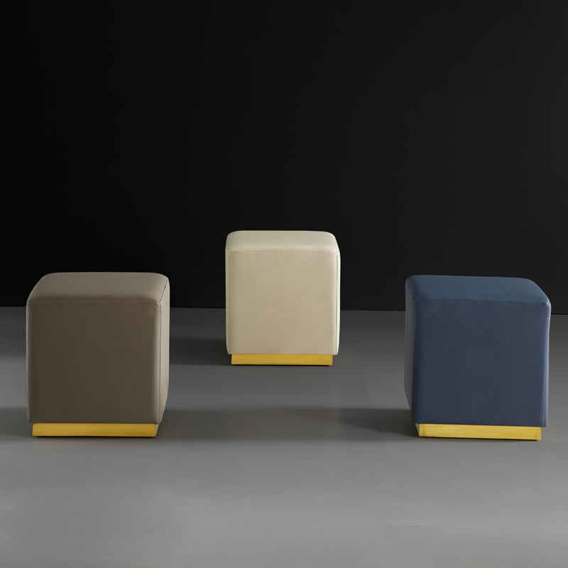 Gorgeous Square Ottoman Pure Color Genuine Leather Water Resistant Footstool Ottoman