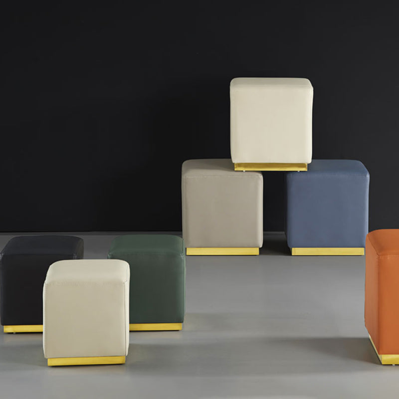 Gorgeous Square Ottoman Pure Color Genuine Leather Water Resistant Footstool Ottoman