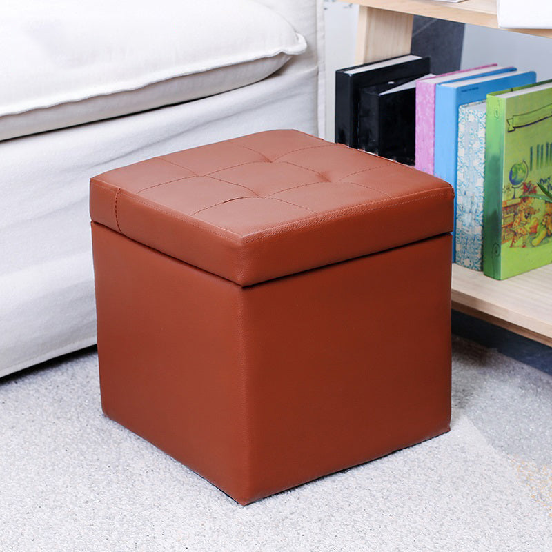 Modern Square Storage Ottoman Contrast Color PU Leather with Storage Pouf Chair