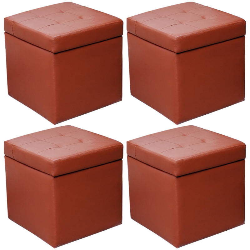 Modern Square Storage Ottoman Contrast Color PU Leather with Storage Pouf Chair