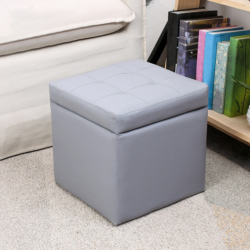 Modern Square Storage Ottoman Contrast Color PU Leather with Storage Pouf Chair