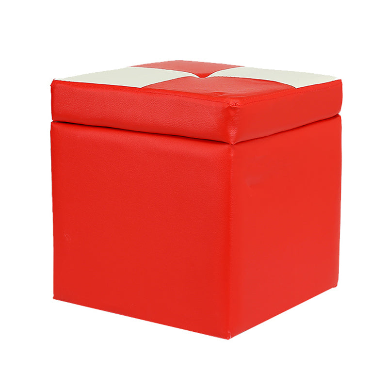 Modern Square Storage Ottoman Contrast Color PU Leather with Storage Pouf Chair