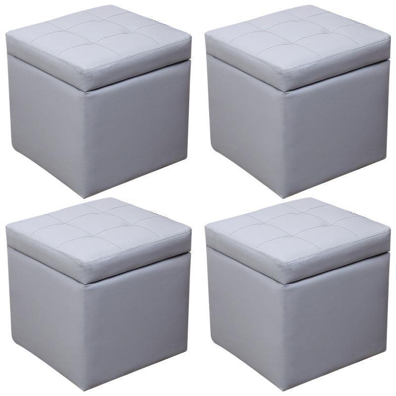 Modern Square Storage Ottoman Contrast Color PU Leather with Storage Pouf Chair