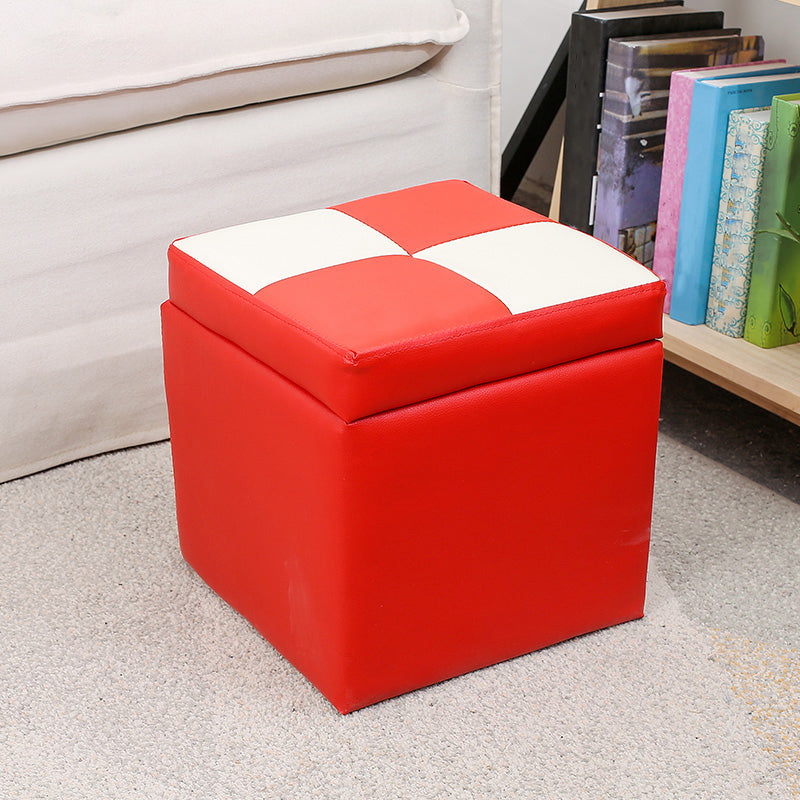 Modern Square Storage Ottoman Contrast Color PU Leather with Storage Pouf Chair
