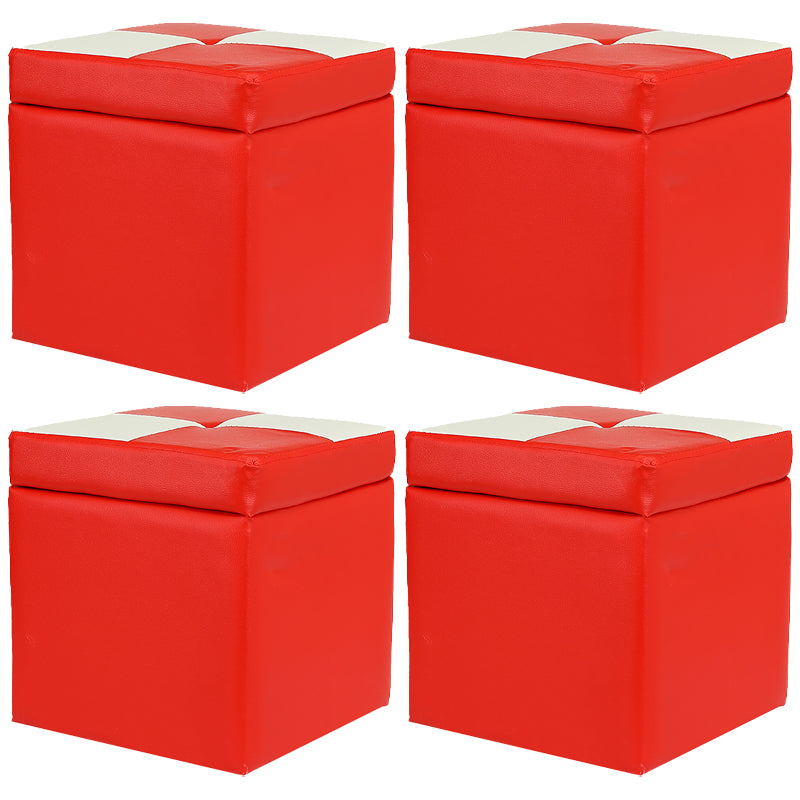 Modern Square Storage Ottoman Contrast Color PU Leather with Storage Pouf Chair