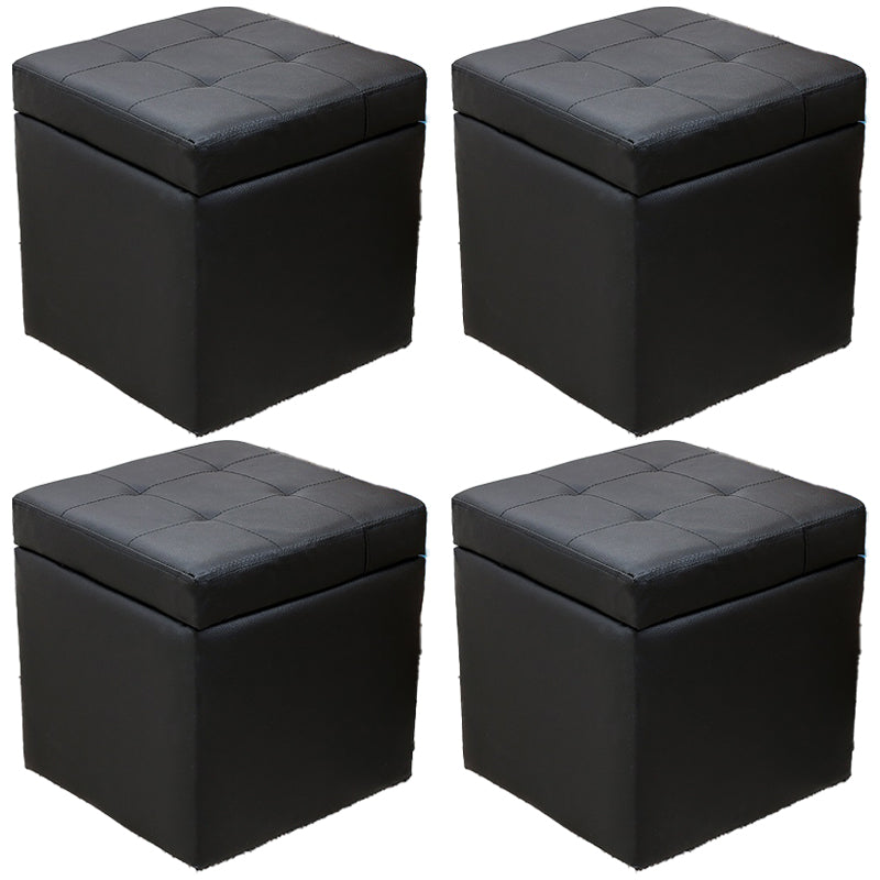Modern Square Storage Ottoman Contrast Color PU Leather with Storage Pouf Chair