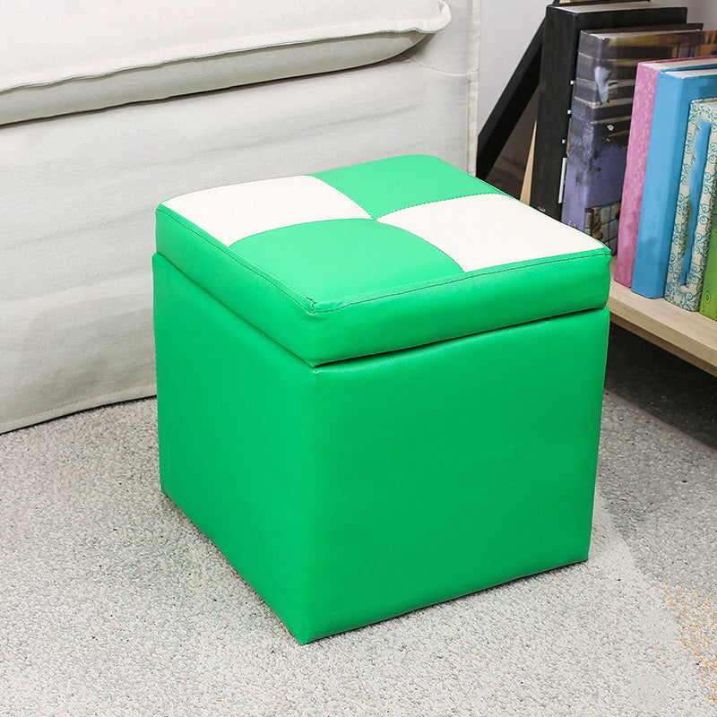 Modern Square Storage Ottoman Contrast Color PU Leather with Storage Pouf Chair