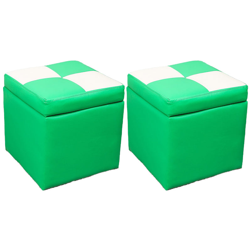 Modern Square Storage Ottoman Contrast Color PU Leather with Storage Pouf Chair