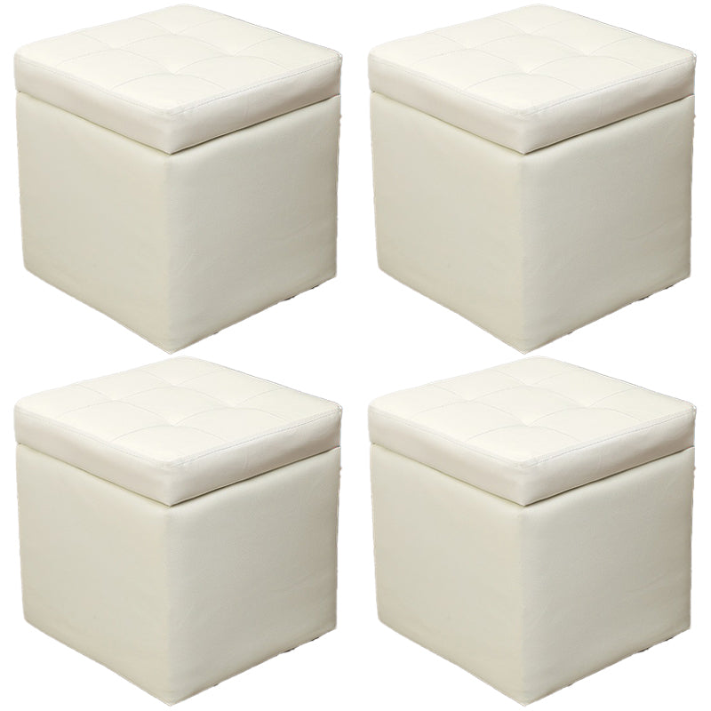 Modern Square Storage Ottoman Contrast Color PU Leather with Storage Pouf Chair