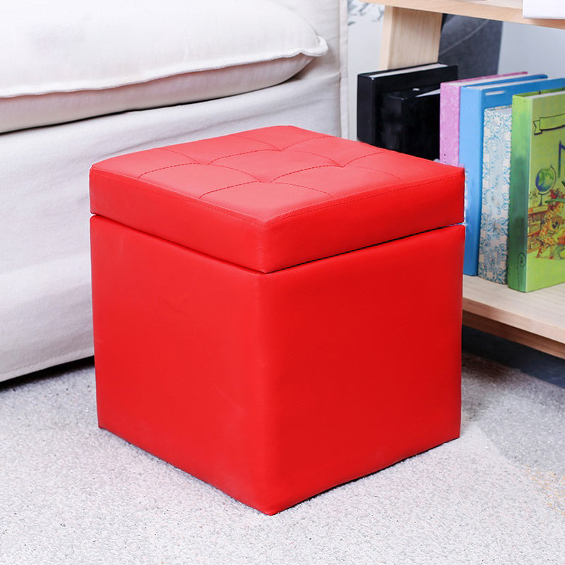 Modern Square Storage Ottoman Contrast Color PU Leather with Storage Pouf Chair