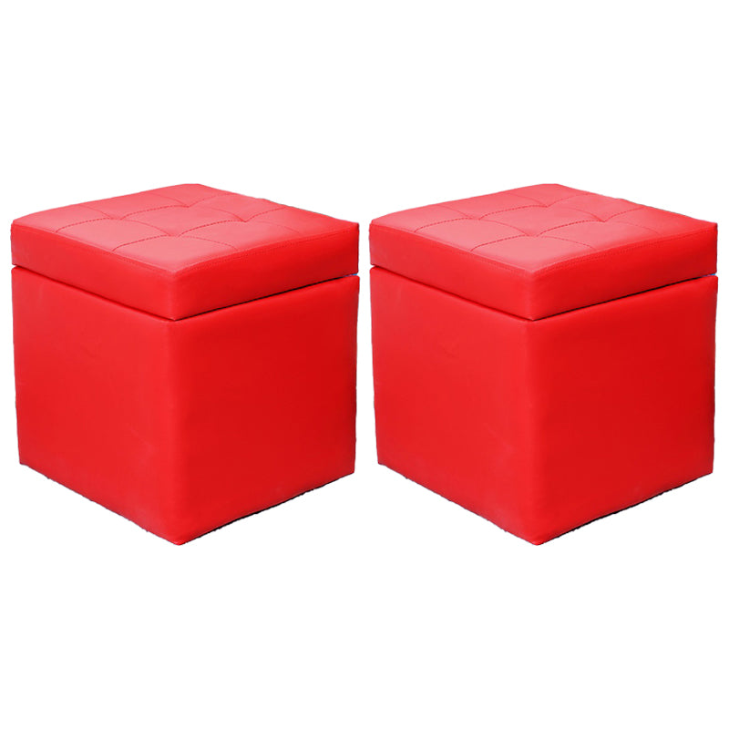 Modern Square Storage Ottoman Contrast Color PU Leather with Storage Pouf Chair