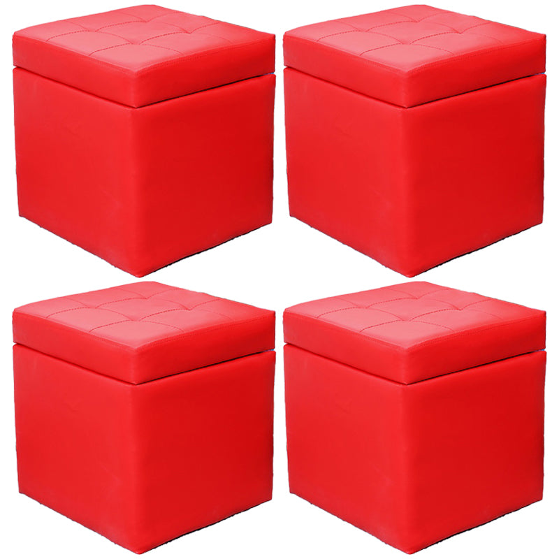 Modern Square Storage Ottoman Contrast Color PU Leather with Storage Pouf Chair