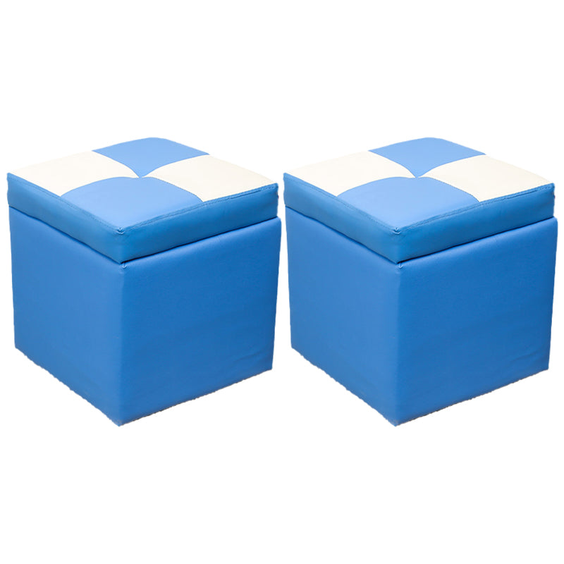 Modern Square Storage Ottoman Contrast Color PU Leather with Storage Pouf Chair