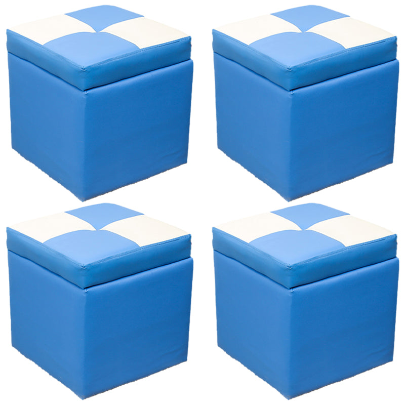 Modern Square Storage Ottoman Contrast Color PU Leather with Storage Pouf Chair
