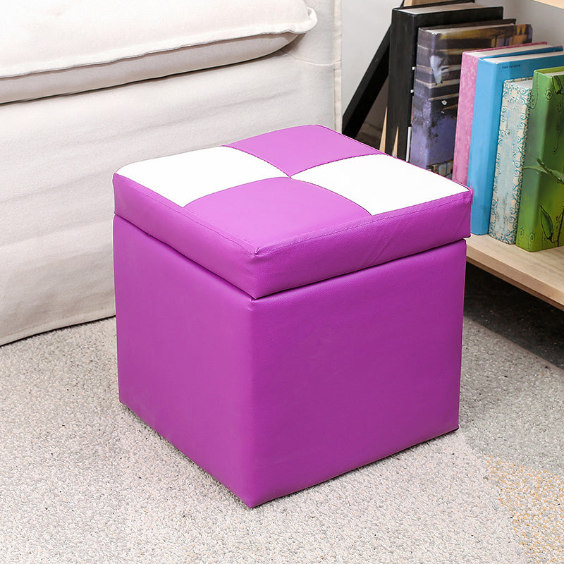 Modern Square Storage Ottoman Contrast Color PU Leather with Storage Pouf Chair