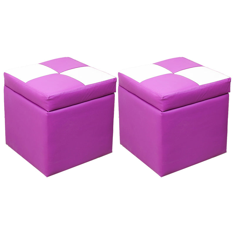 Modern Square Storage Ottoman Contrast Color PU Leather with Storage Pouf Chair
