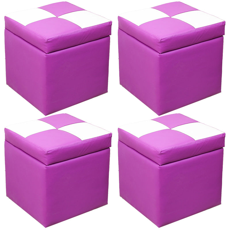 Modern Square Storage Ottoman Contrast Color PU Leather with Storage Pouf Chair